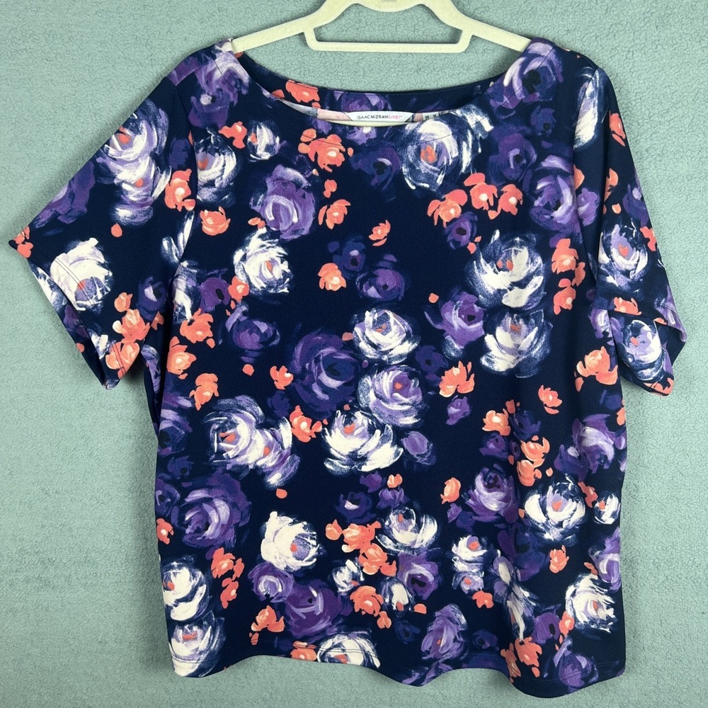 Isaac Mizrahi Live Floral Blouse Women's 1X Purple Blue Stretch Top